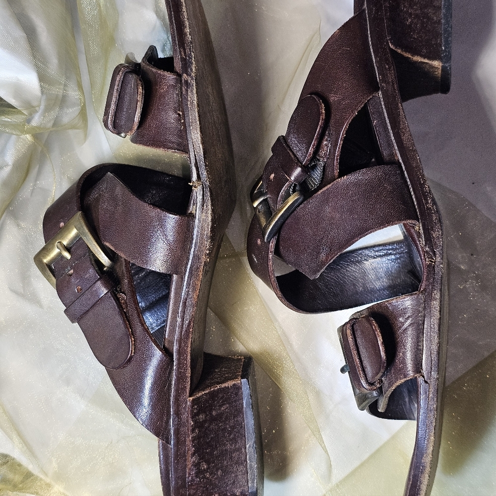 1997  Donald J Pliner Espresso Leather Strappy Block-Heel Sandals – Size 8.5M - Picture 8 of 12